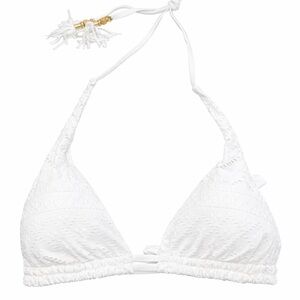 La Blanca White Eyelet Triangle Bikini Top with Tassels
